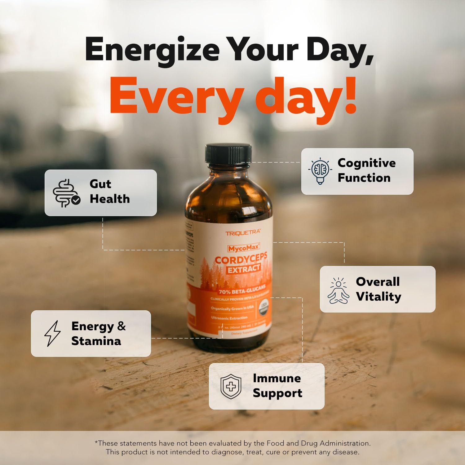 Triquetra Health cordyceps tinctura uso diario, formato conveniente