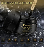 Disolución de Trisundi Shilajit Himalaya para energía rápida en agua tibia.