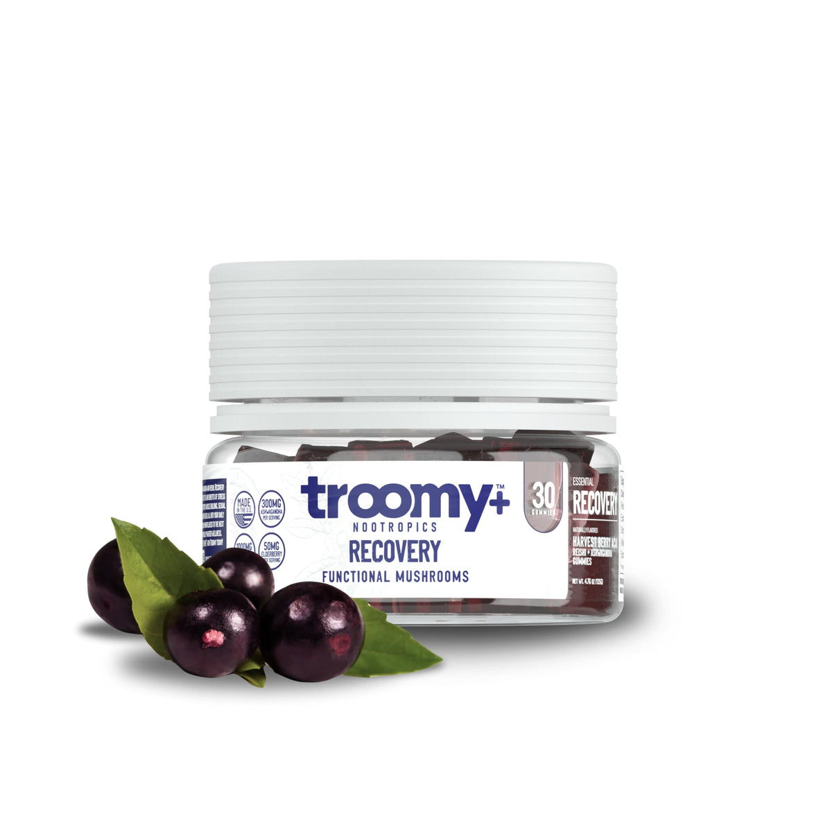 Troomy Recovery Gummies en botella, formato práctico para la recuperación después del entrenamiento
