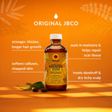 Aplicación del aceite en el cabello para nutrición suave del cuero cabelludo.