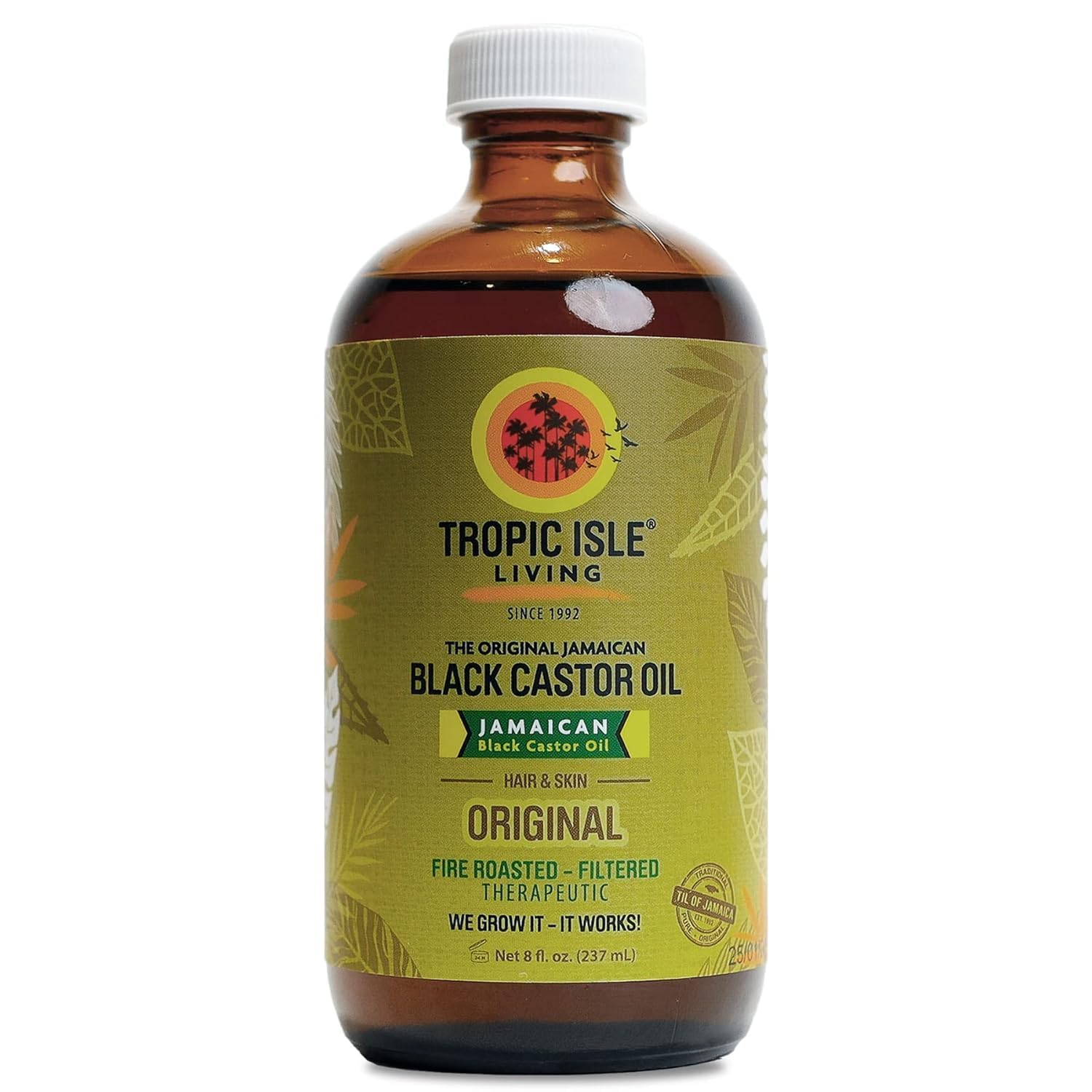 Tropic Isle Living Aceite de Ricino Negro Jamaicano en botella, para uso diario.