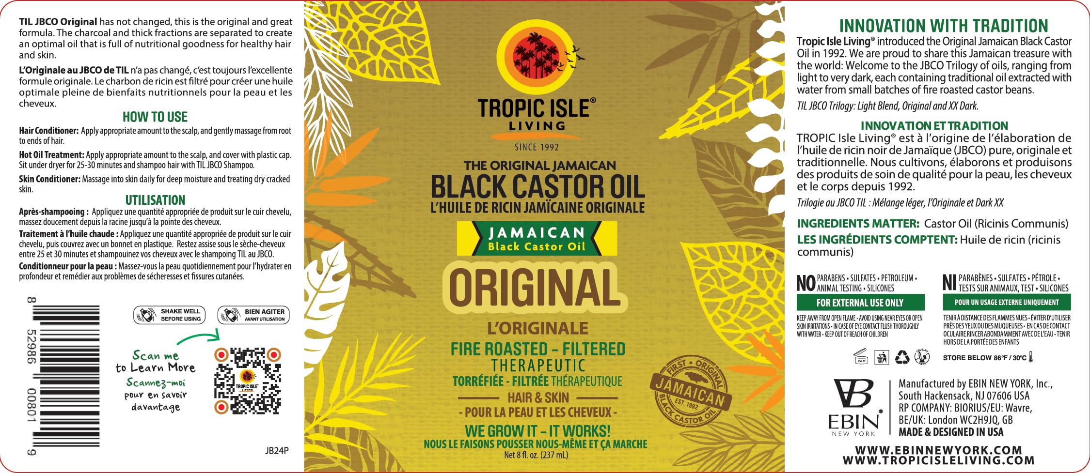 Envase PET del aceite ricino negro jamaicano, diseño sostenible.