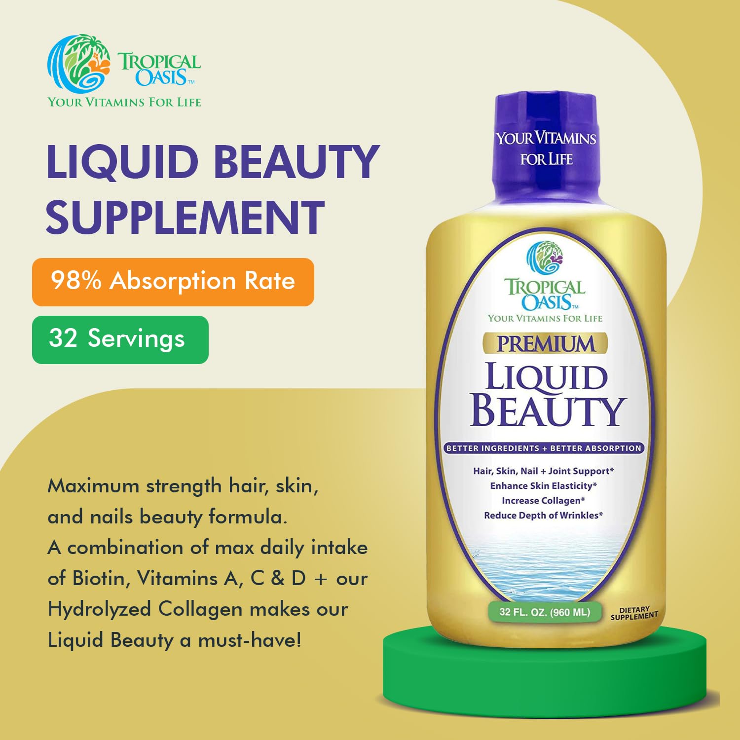Tropical Oasis Belleza Líquida proceso en frío para conservar nutrientes.