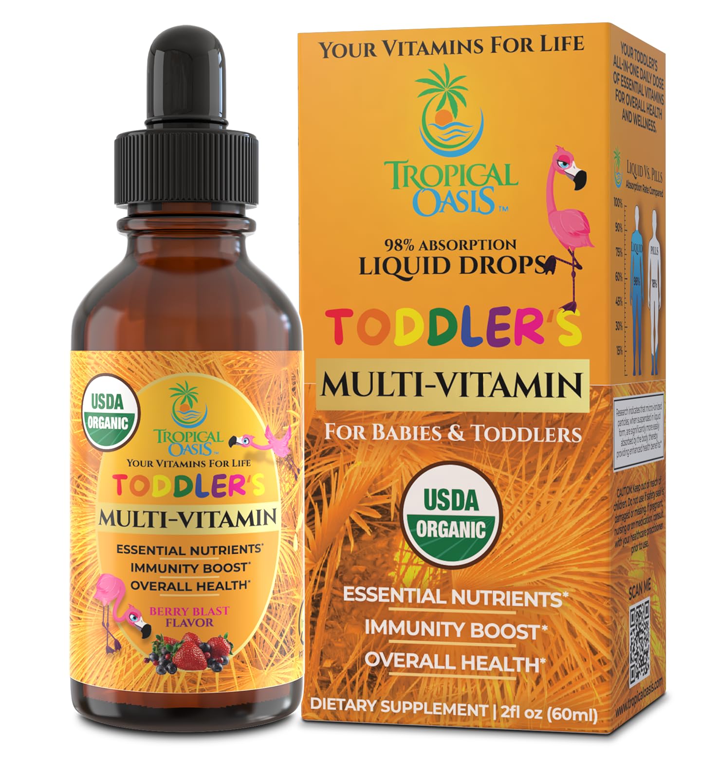 Tropical Oasis Drops — botella-vertido, dosis diaria fácil para niños