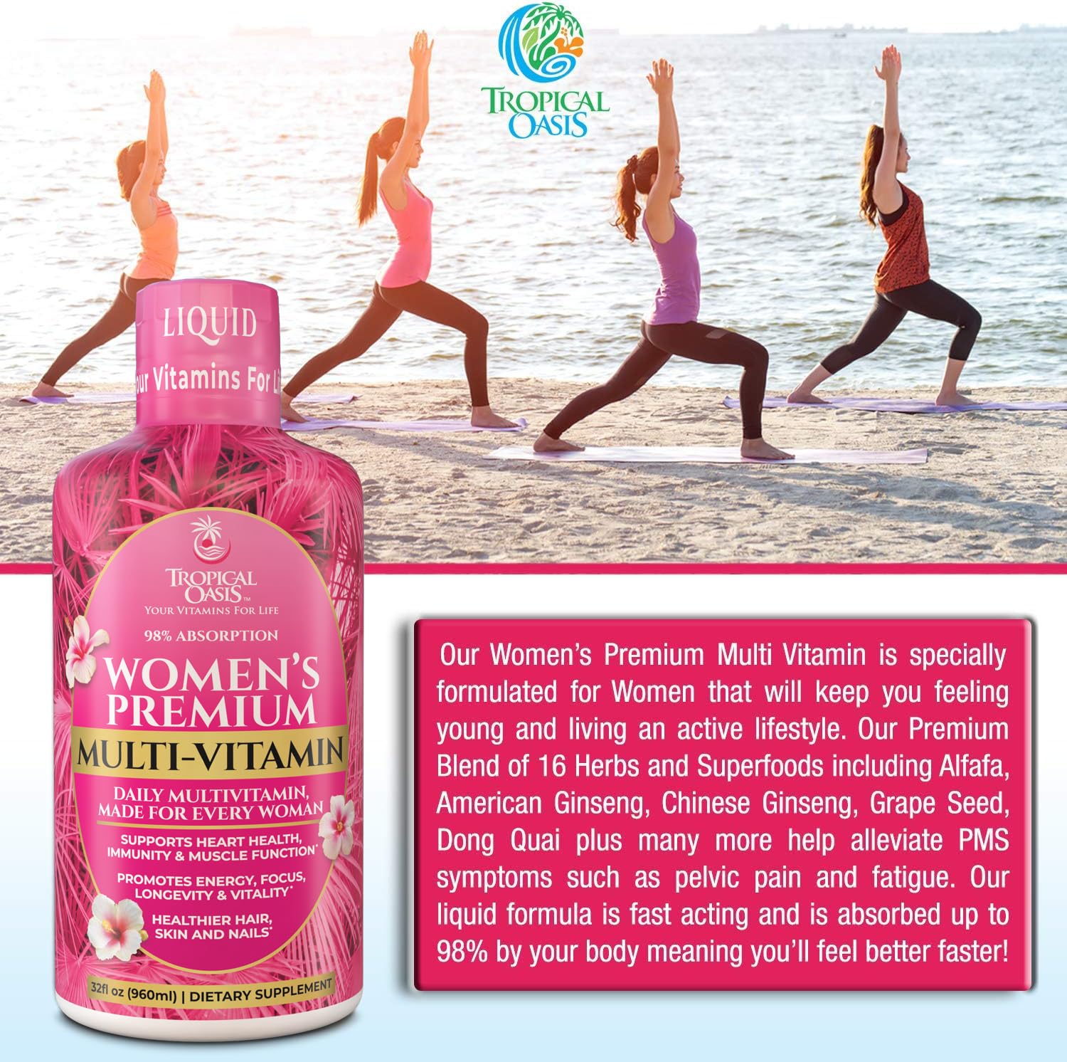 Tropical Oasis, lista de ingredientes clave para vitalidad femenina.