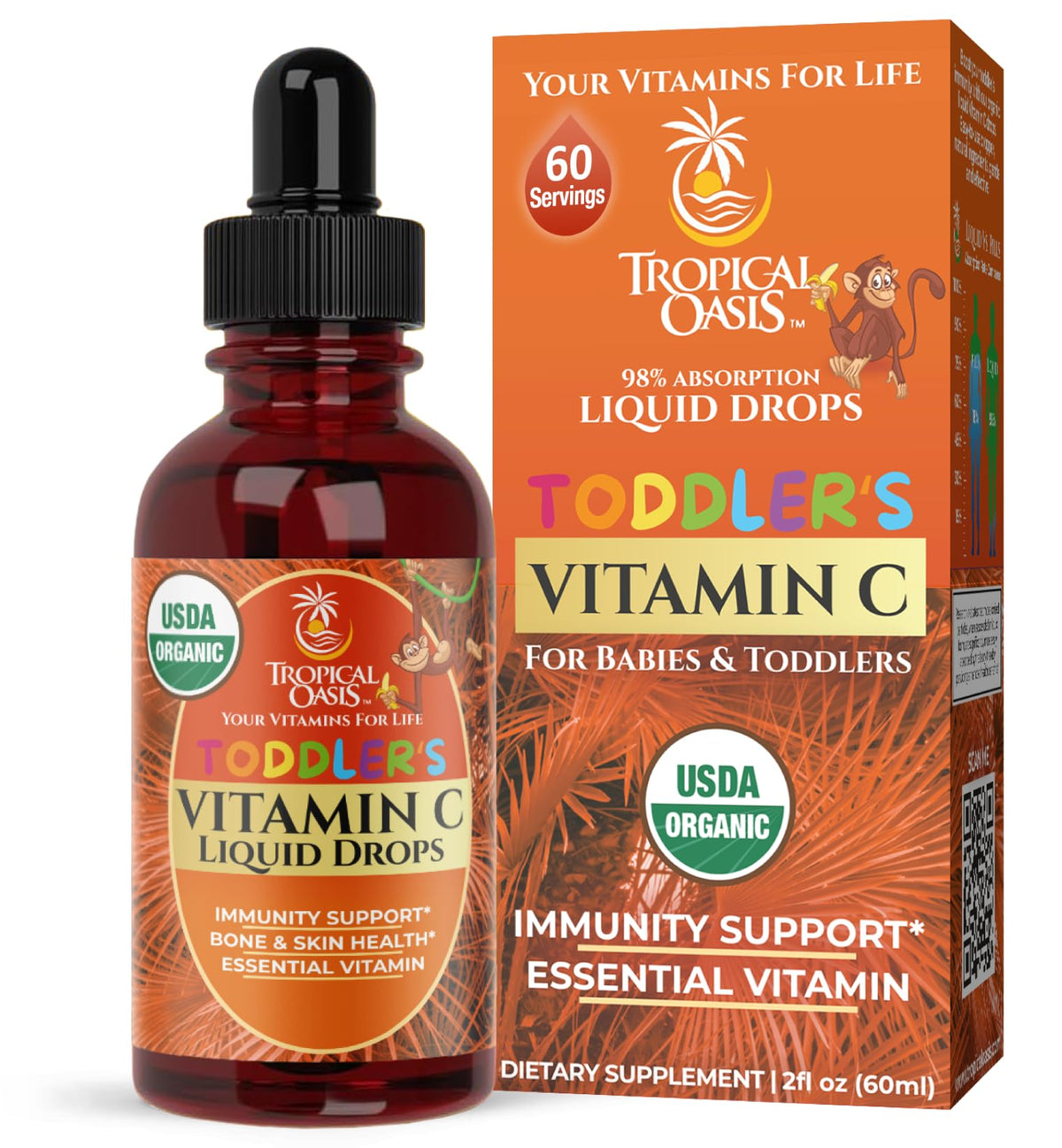 Tropical Oasis Vitamina C para niños con gotero dispensador facilita la dosis diaria