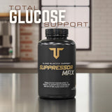 Troponin Suppressor Max GDA: botella sobre mesa de gimnasio, fácil de ubicar en tu rutina.