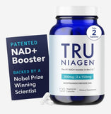 TRU NIAGEN: botella frontal, muestra la marca y la dosis diaria conveniente.