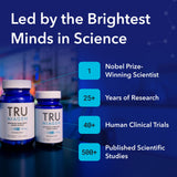 Etiqueta frontal de TRU NIAGEN destacando NR patentado y beneficios.