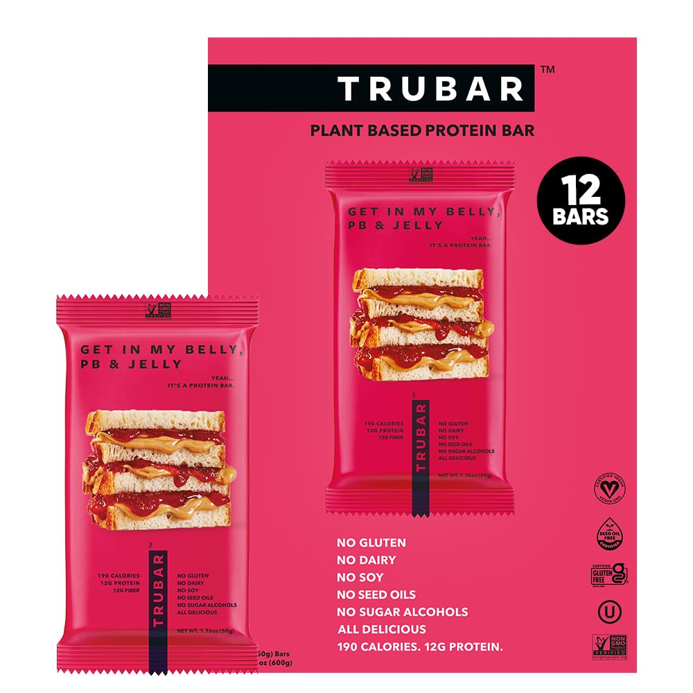 TRUBAR barra proteína vegana, enfoque maní-mermelada, snack matutino con proteína vegetal