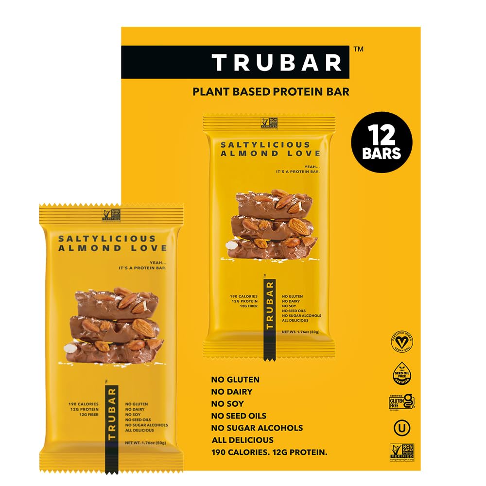 TRUBAR Saltylicious Almond Love barra frontal: tentempié proteico para energizar tus mañanas.