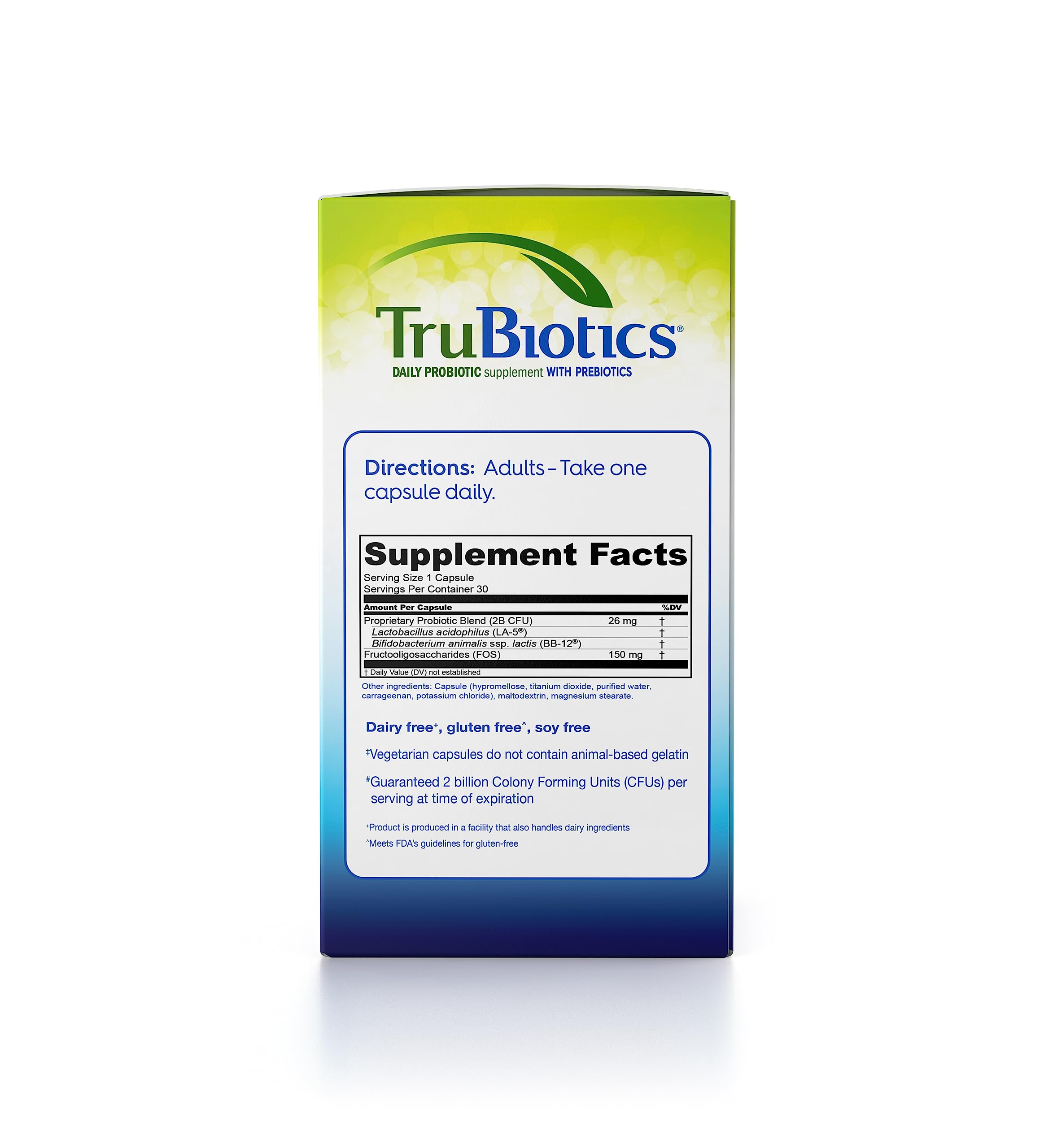 Etiqueta clara de TruBiotics para entender uso y beneficios.