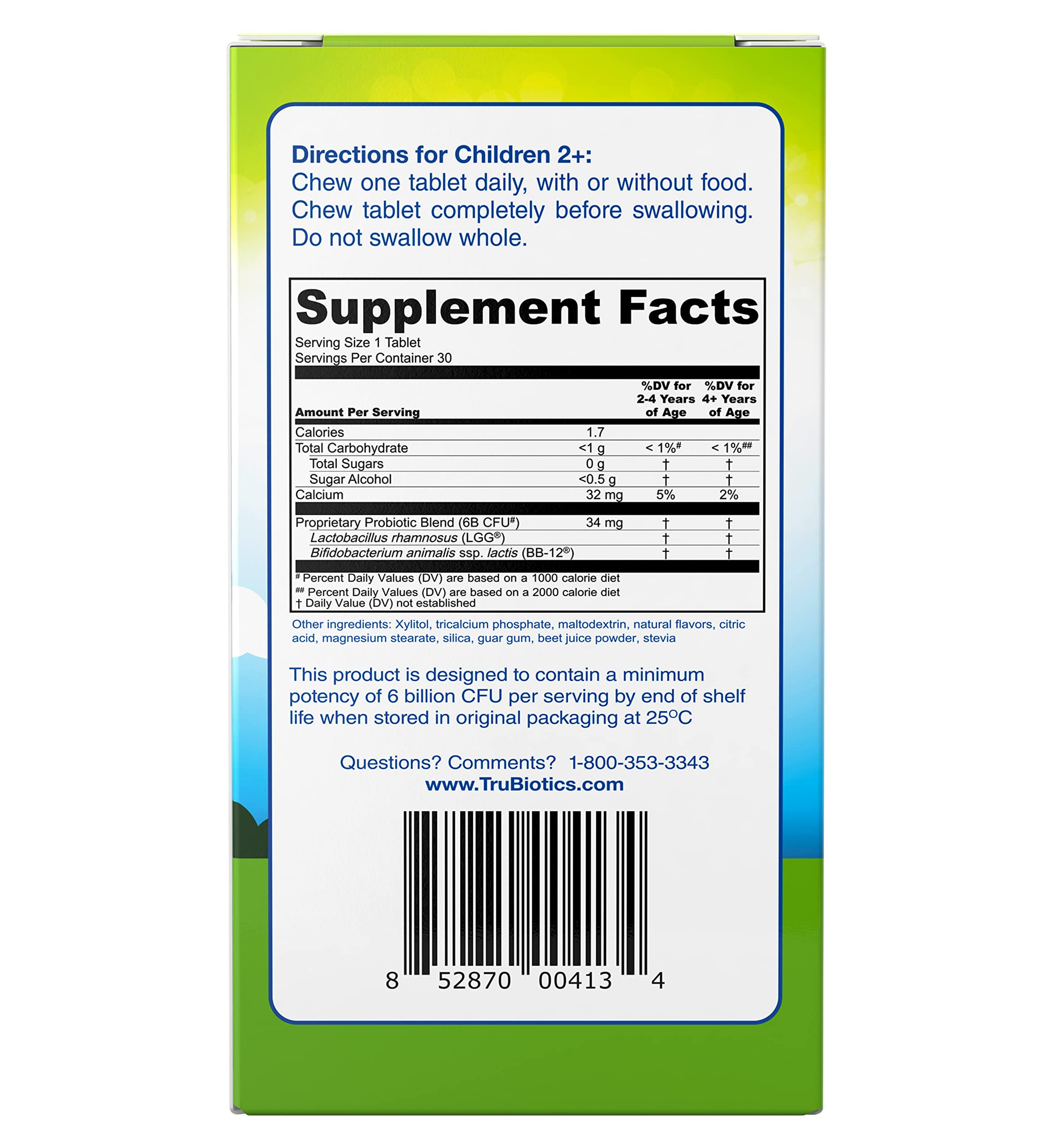 TruBiotics envase: envase práctico para dosis diaria sin azúcar.