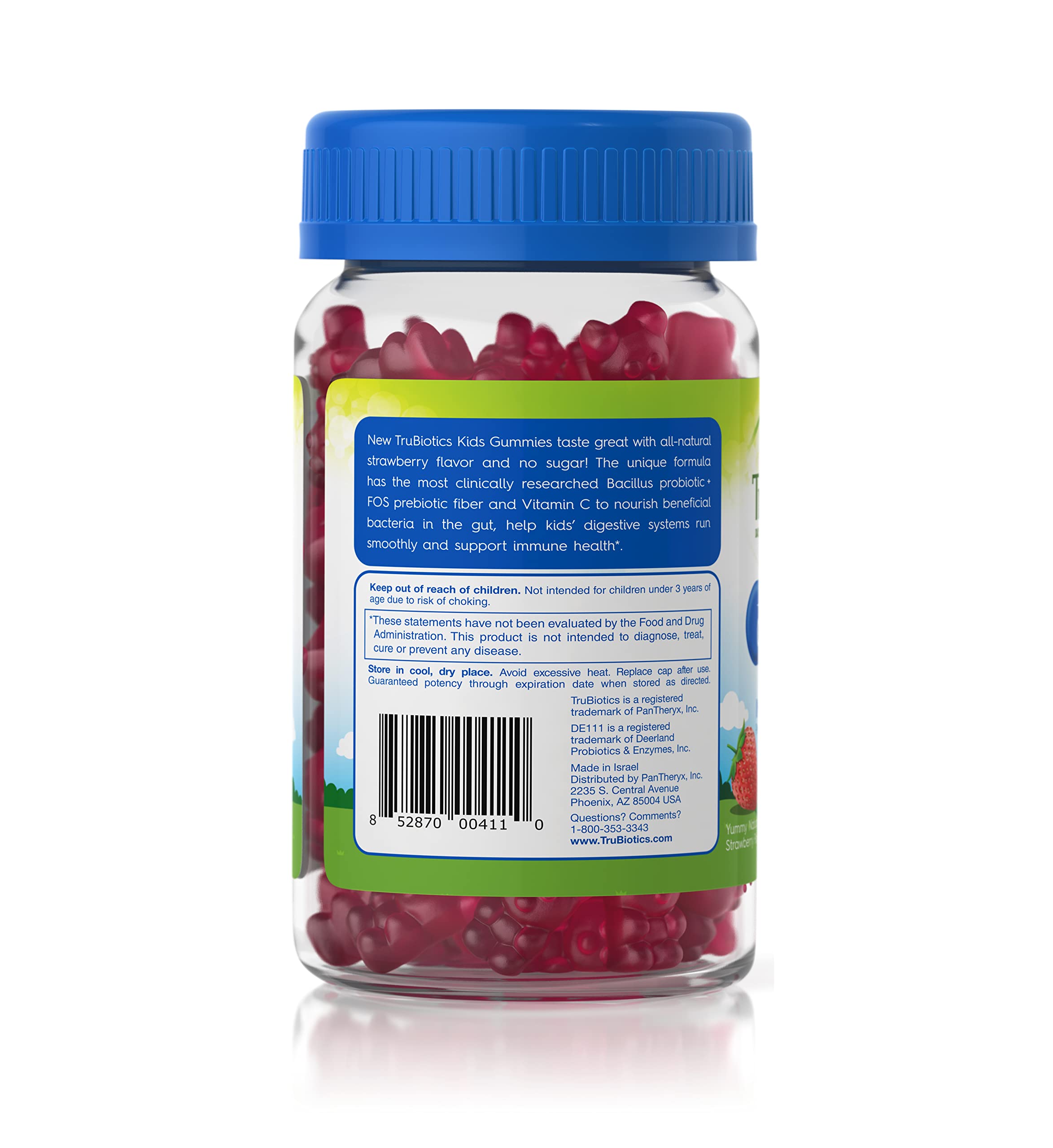 Uso diario de TruBiotics, gomitas para niños, sabor fresa.