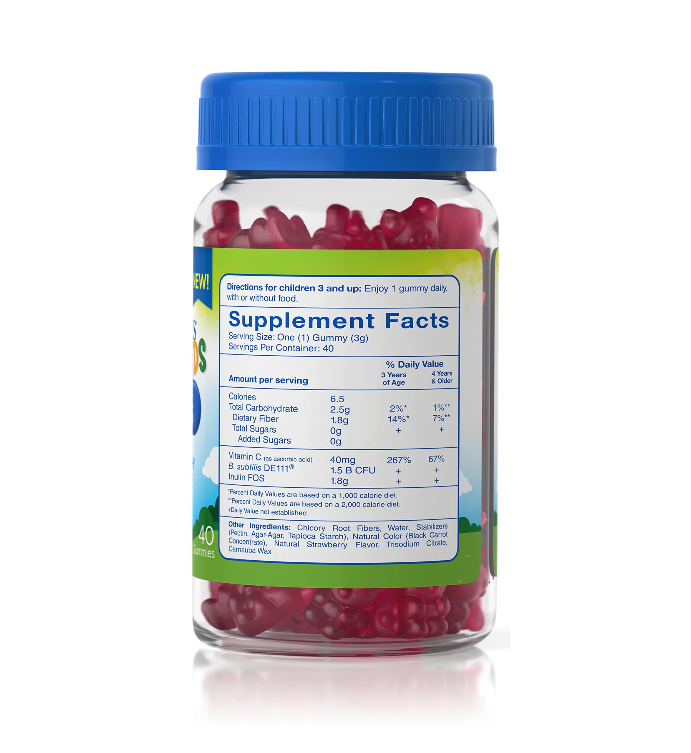 Gomitas TruBiotics de fresa en caja, sabor agradable para consumo diario.