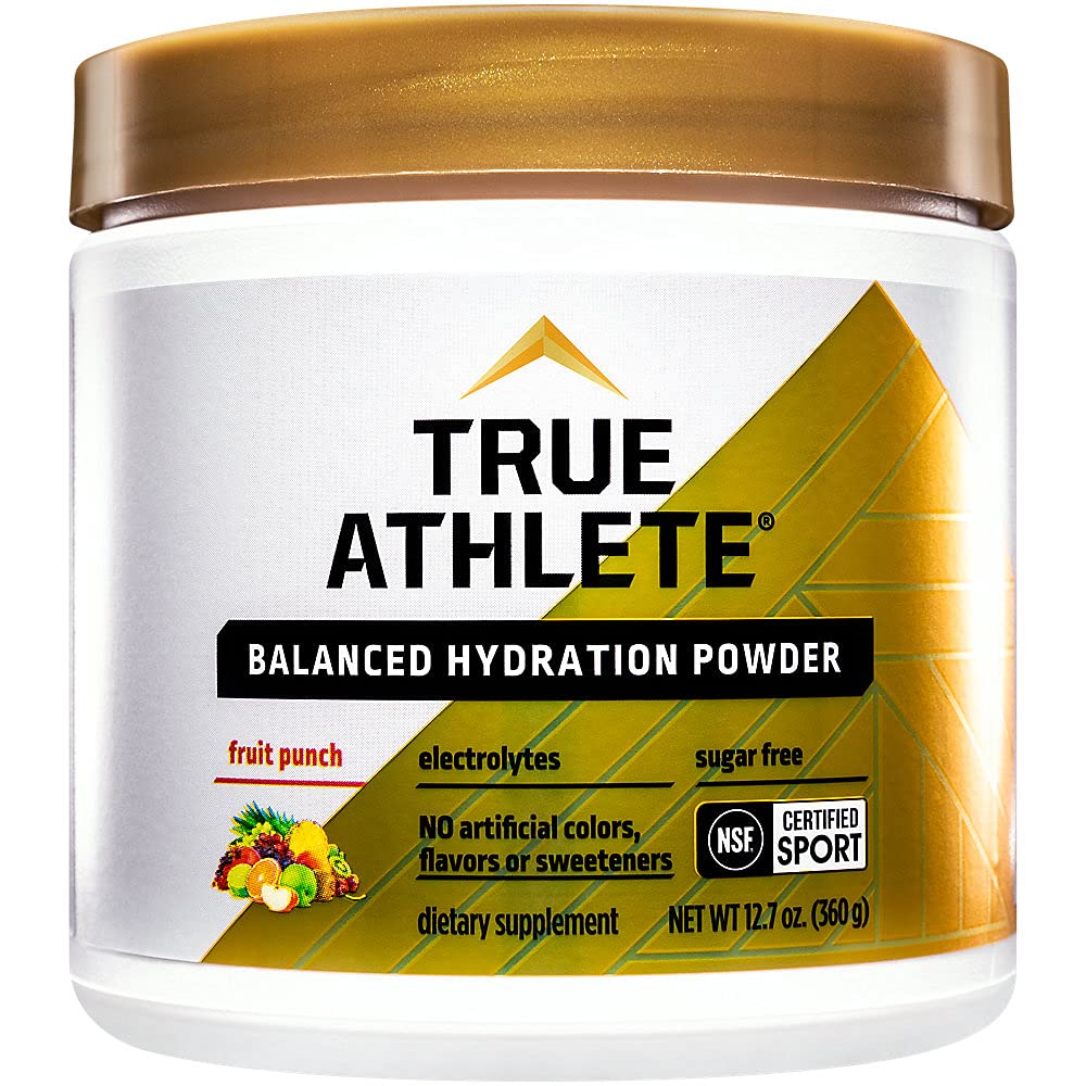 True Athlete polvo de hidratación equilibrada en envase, ideal para pre-entrenamiento