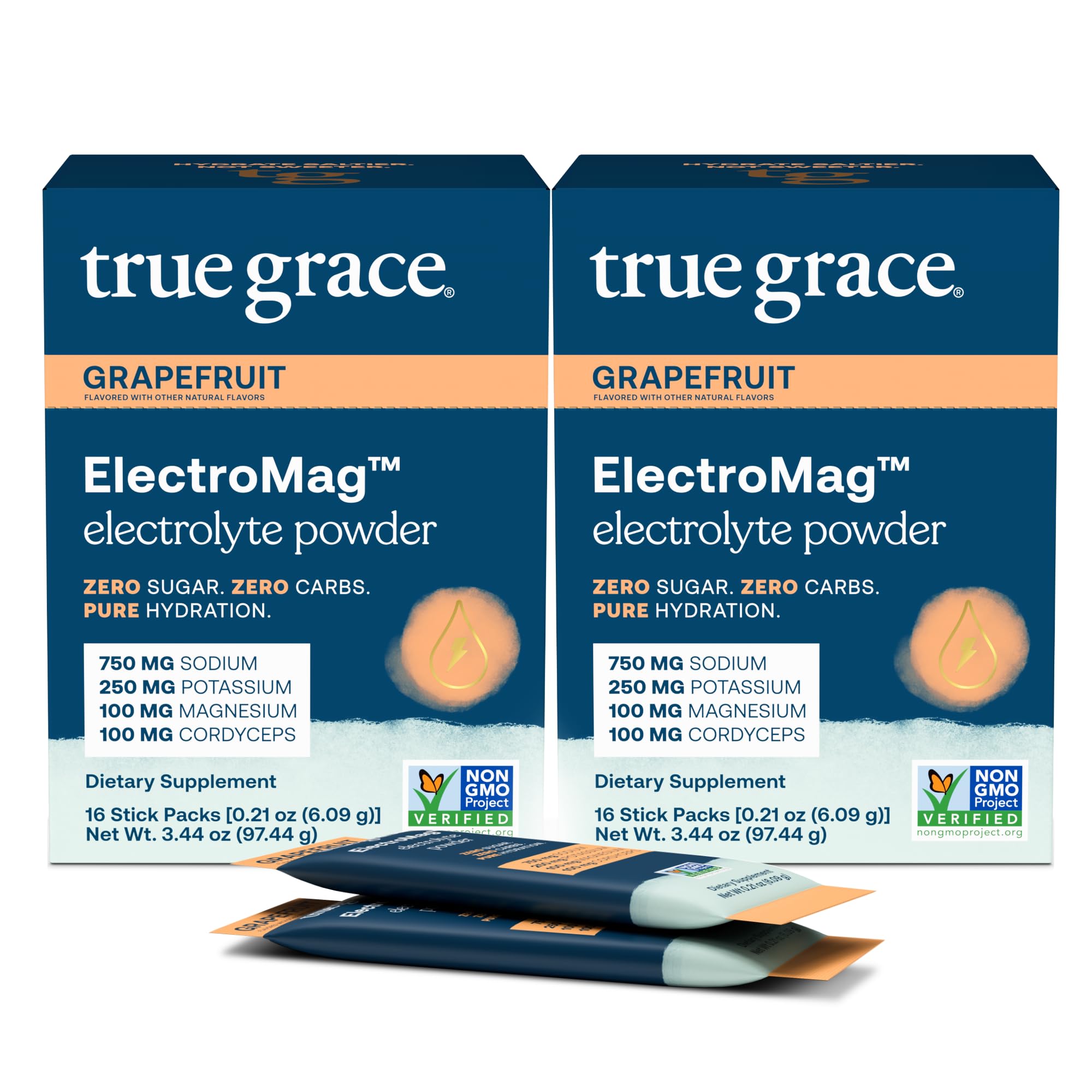 True Grace ElectroMag: paquetes-stick toronja para hidratación rápida durante el entrenamiento.