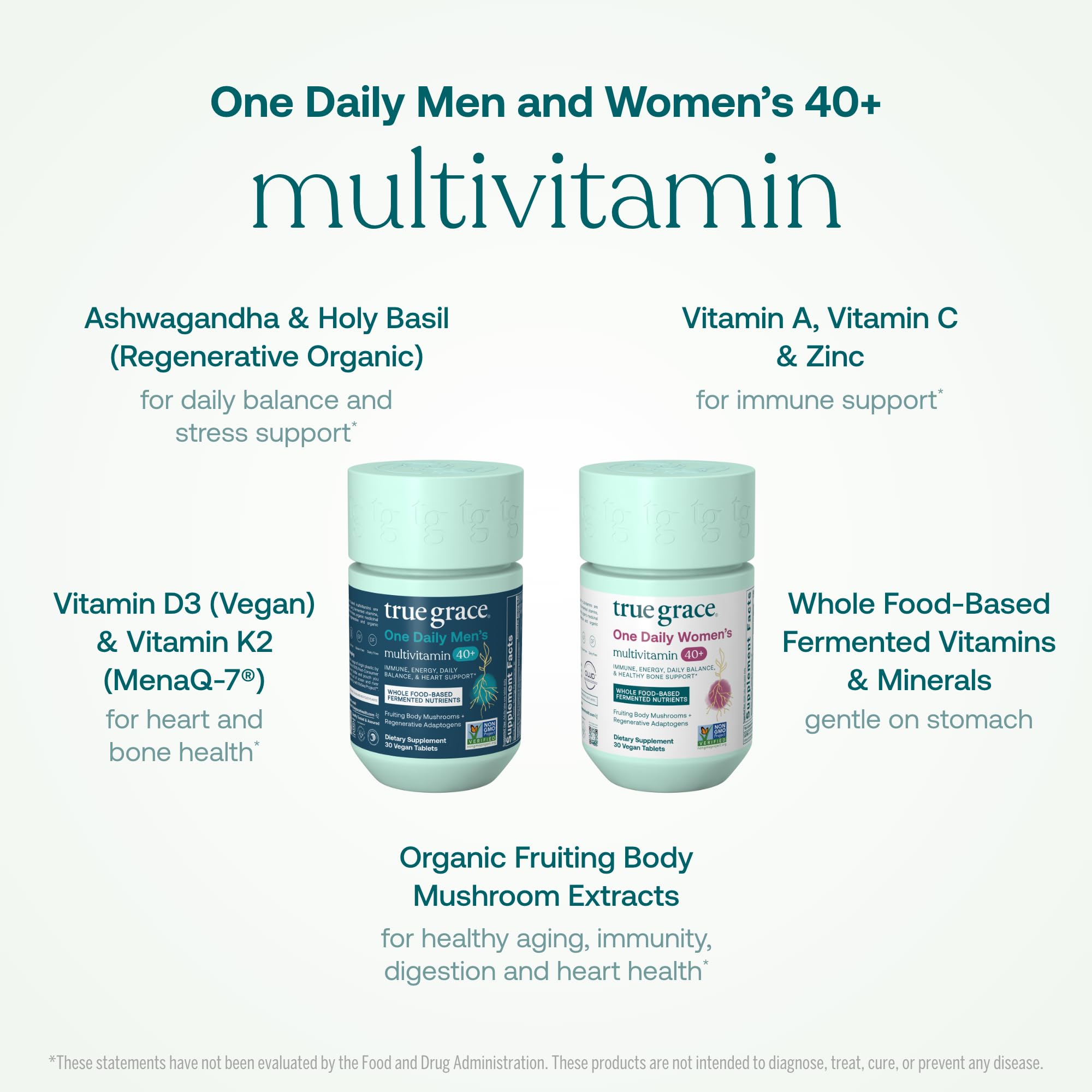 Etiqueta de ingredientes de True Grace en el envase de multivitamínicos
