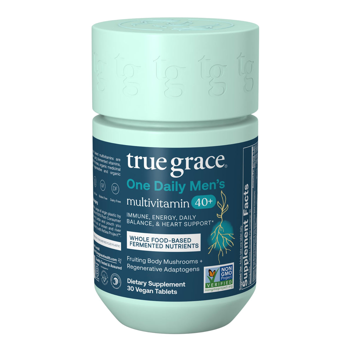 True Grace multivitamínicas para hombres 40+ en botella, apoyo diario.