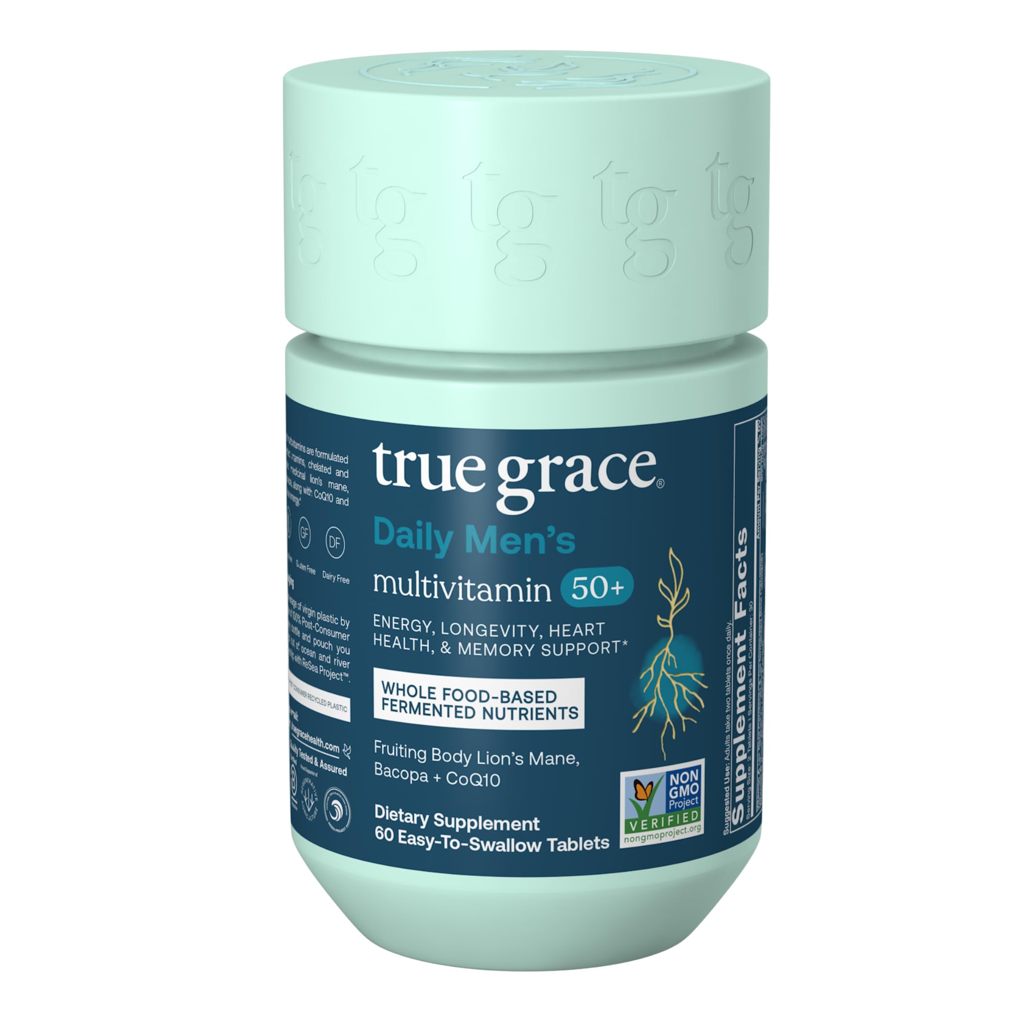 True Grace Multivitamínico Diario para Hombres 50+: botella frente, aporta energía diaria.