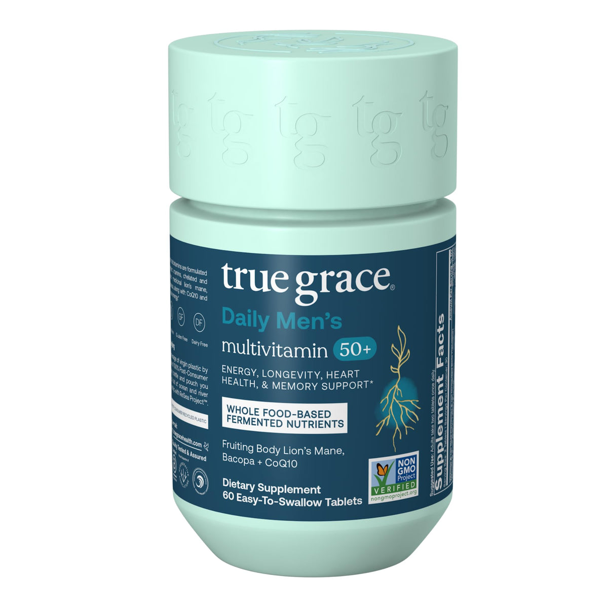 True Grace Multivitamínico Diario para Hombres 50+: botella frente, aporta energía diaria.