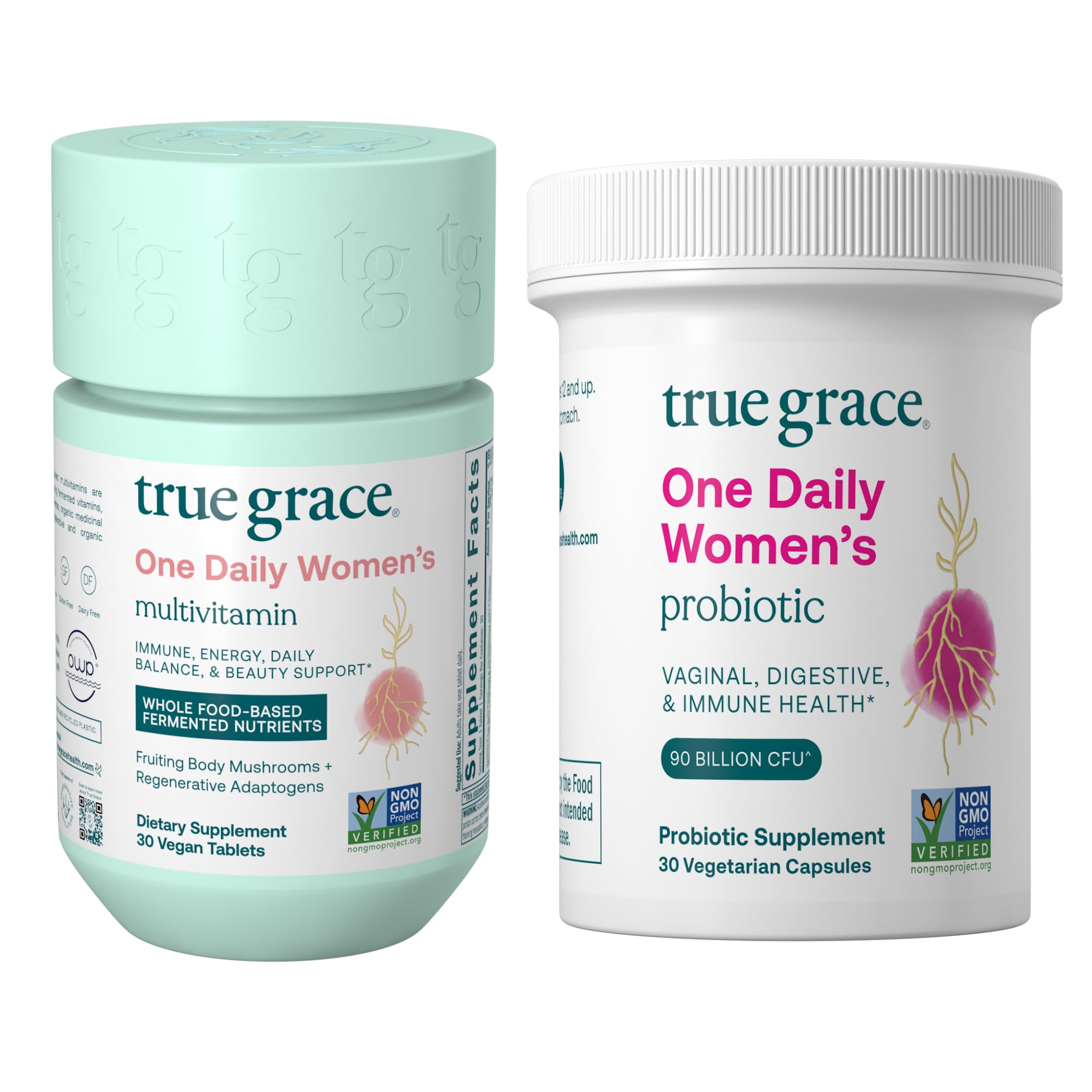True Grace: botella de multivitaminas femeninas para uso diario.