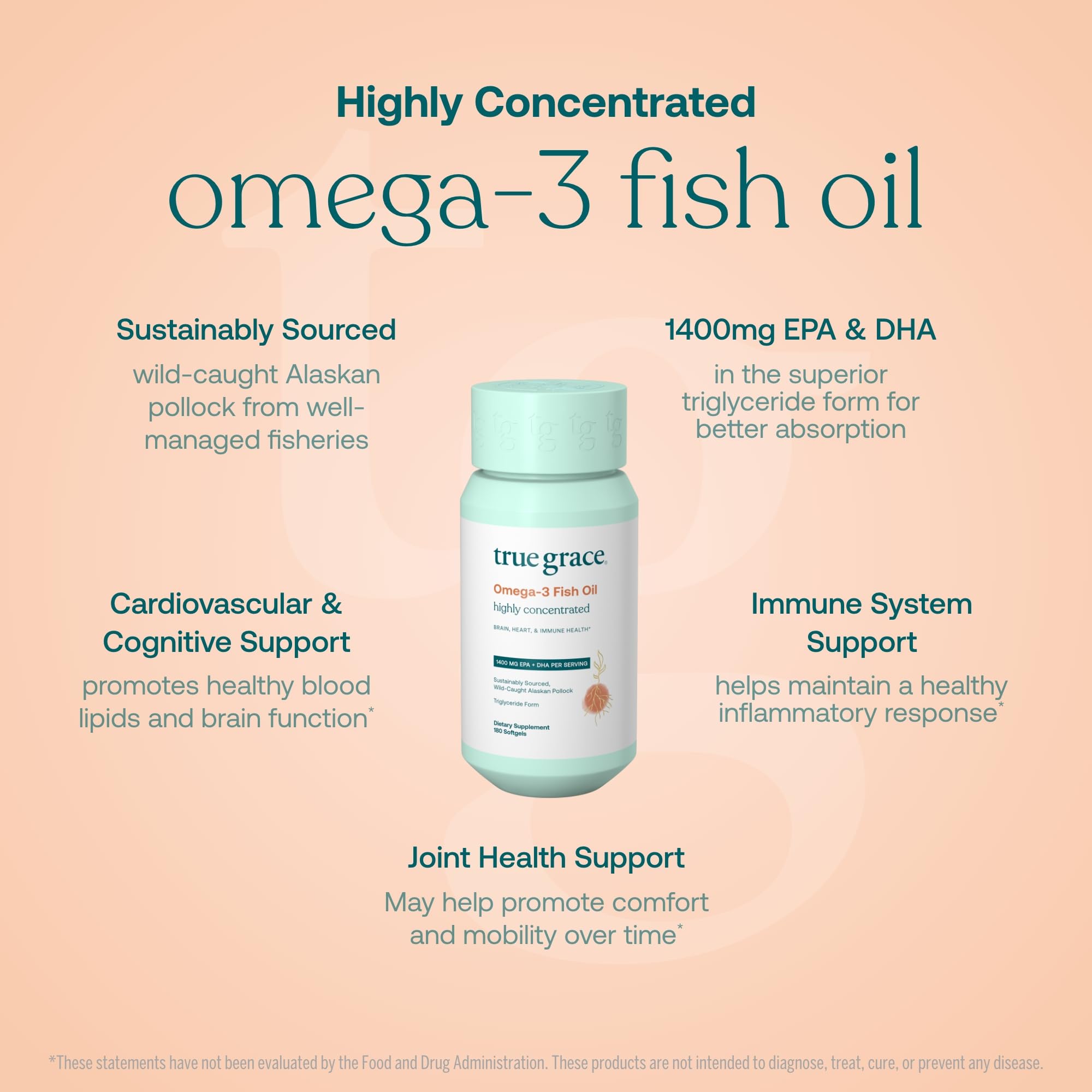 Etiqueta orgánica sin gluten y sin soja de True Grace Omega-3