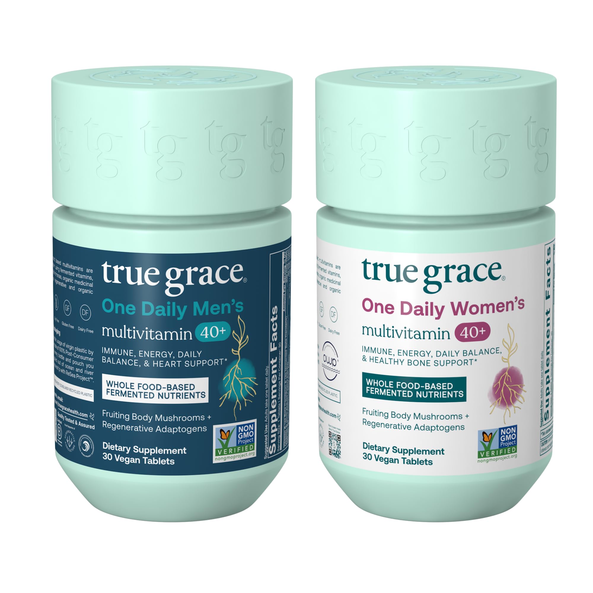 True Grace Hombre Multivitamínico 40+ en botella frontal, apoyo diario para bienestar