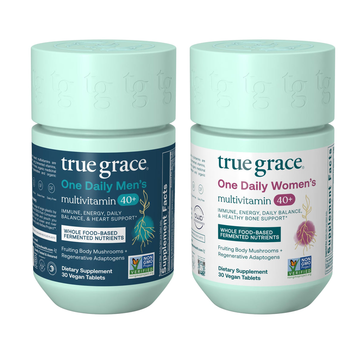 True Grace Hombre Multivitamínico 40+ en botella frontal, apoyo diario para bienestar