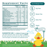 Etiqueta del producto True Littles Daily Multivitamin, muestra dosis y beneficios para el desarrollo.