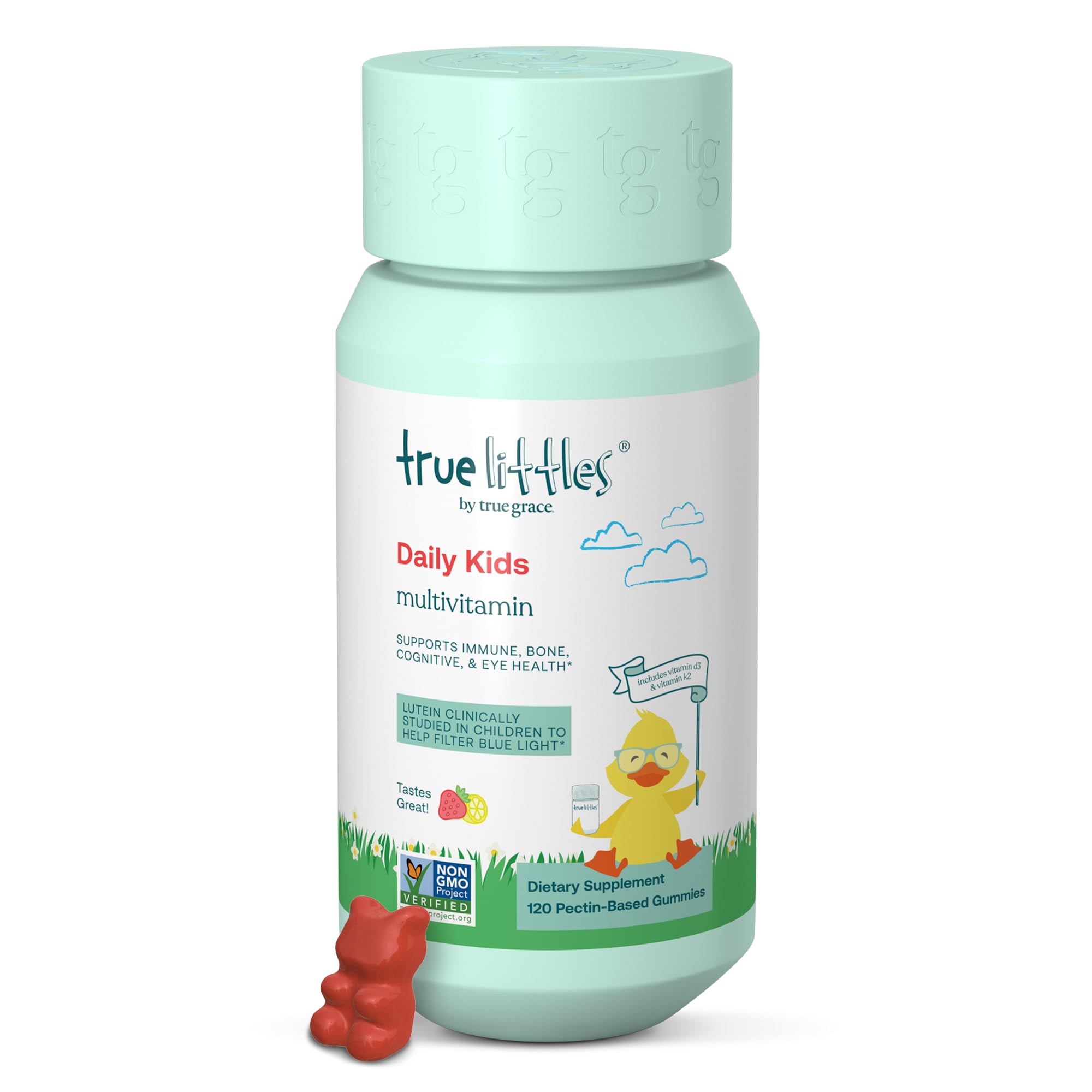Frasco de True Grace True Littles Daily Multivitamin para niños, apoyo a la inmunidad.