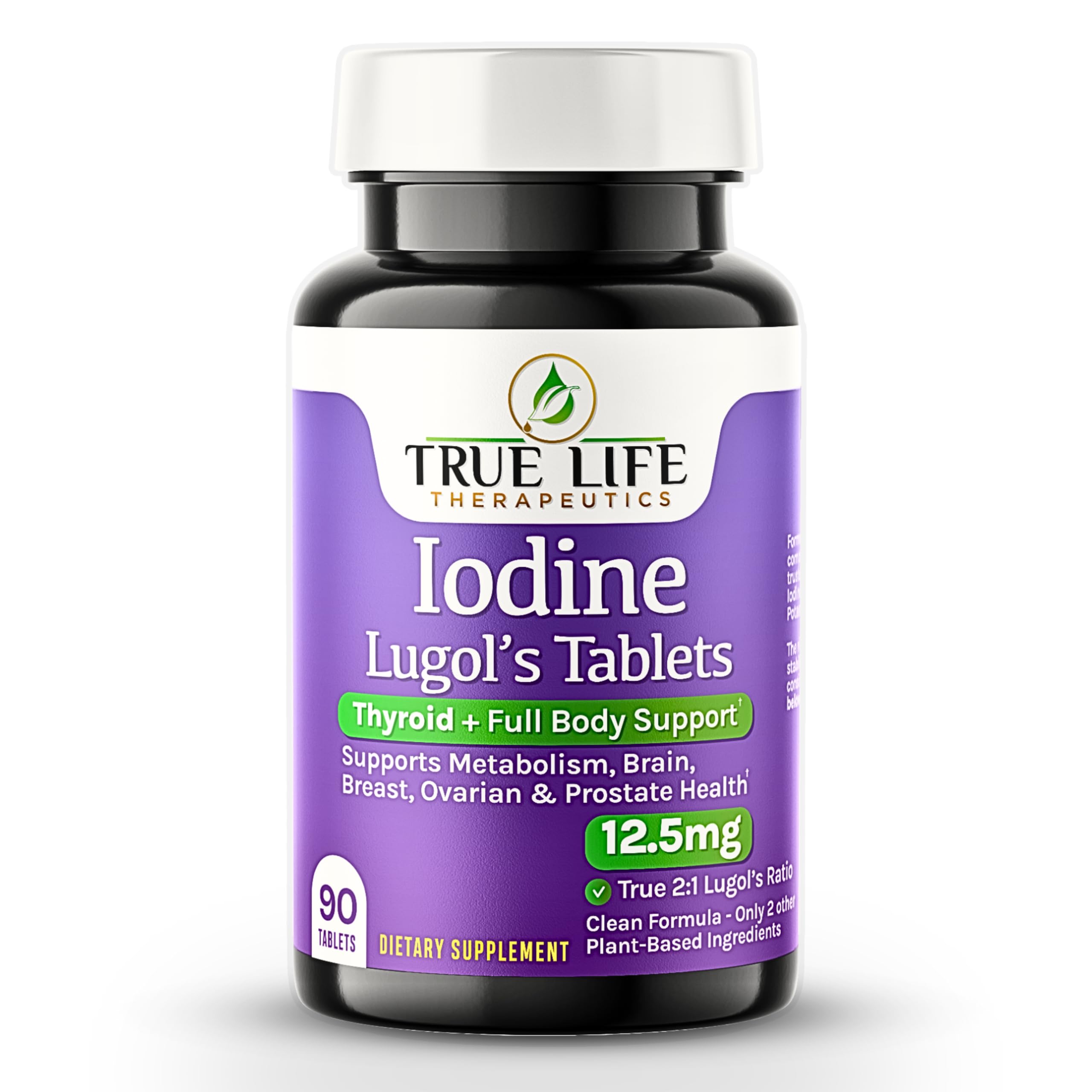 True Life Therapeutics Lugols tableta 12-5 mg, color rojo marrón estable, apoyo tiroideo potencial.