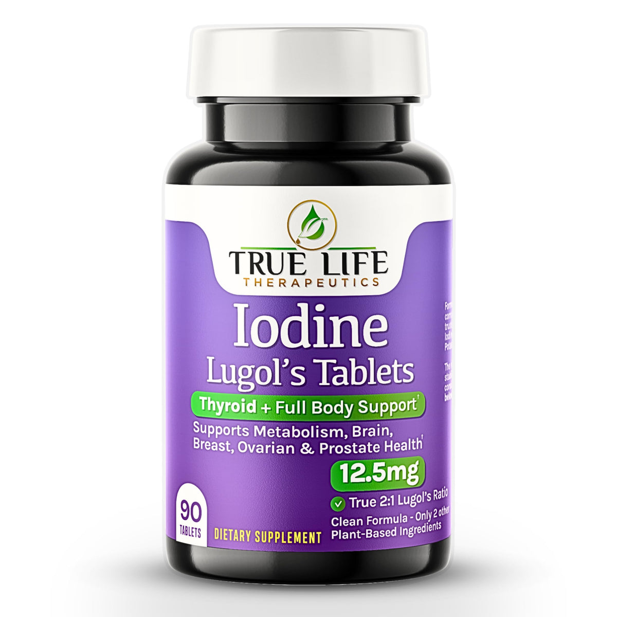 True Life Therapeutics Lugols tableta 12-5 mg, color rojo marrón estable, apoyo tiroideo potencial.
