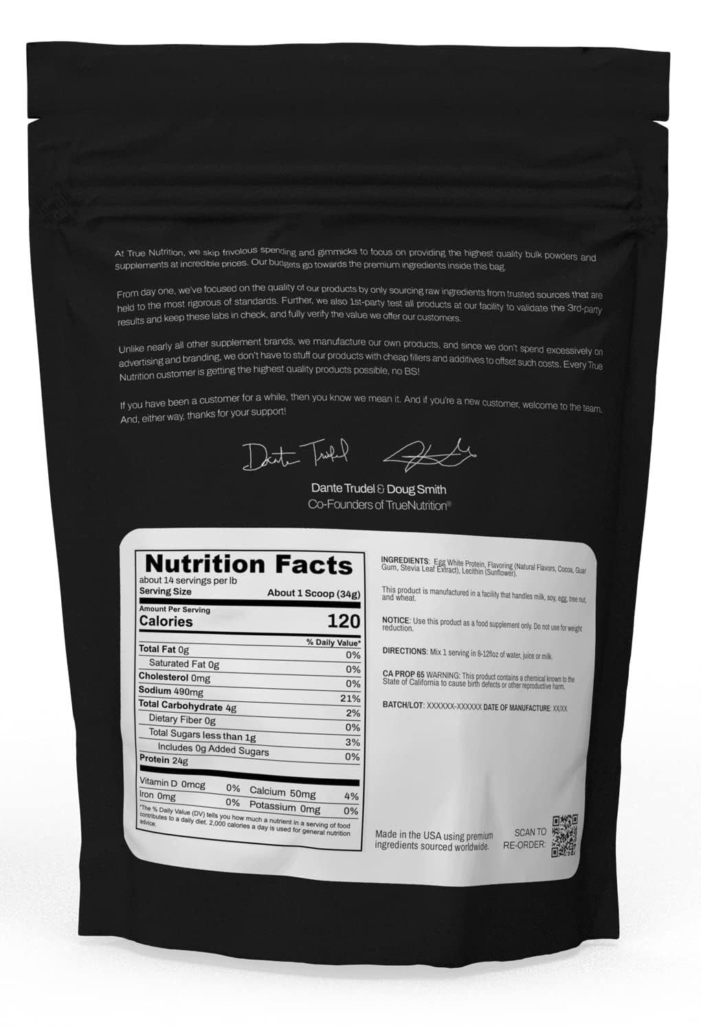 True Nutrition proteína de clara de huevo en polvo: taza medidora para porciones