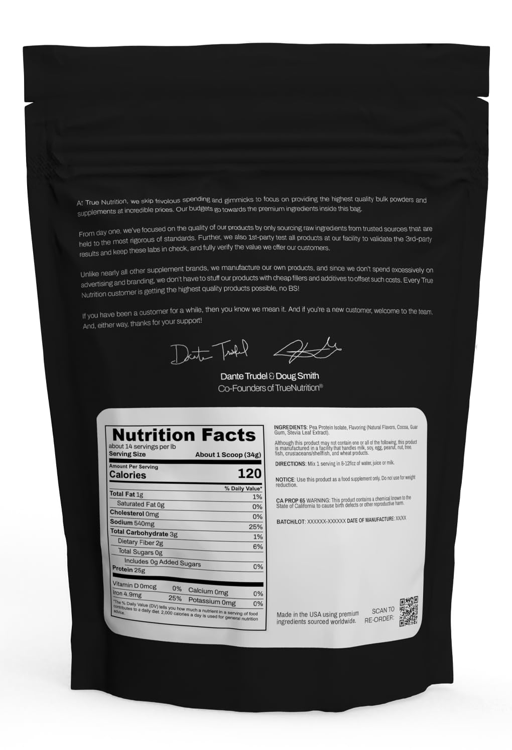 Envase de True Nutrition con proteína de guisante aislada, libre de gluten y lactosa.