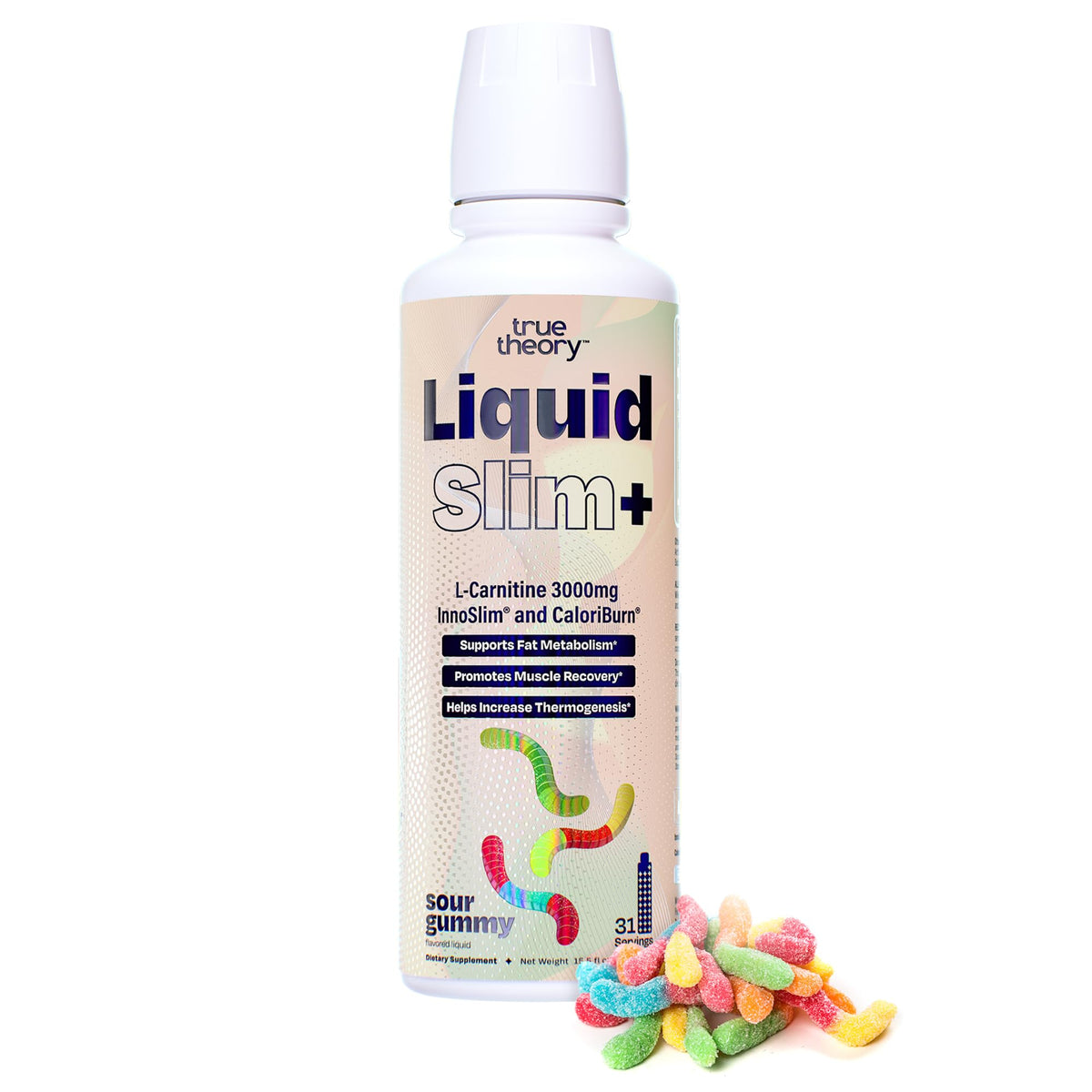 True Theory Liquid Slim botella con gotero para dosis rápida sin estimulantes.