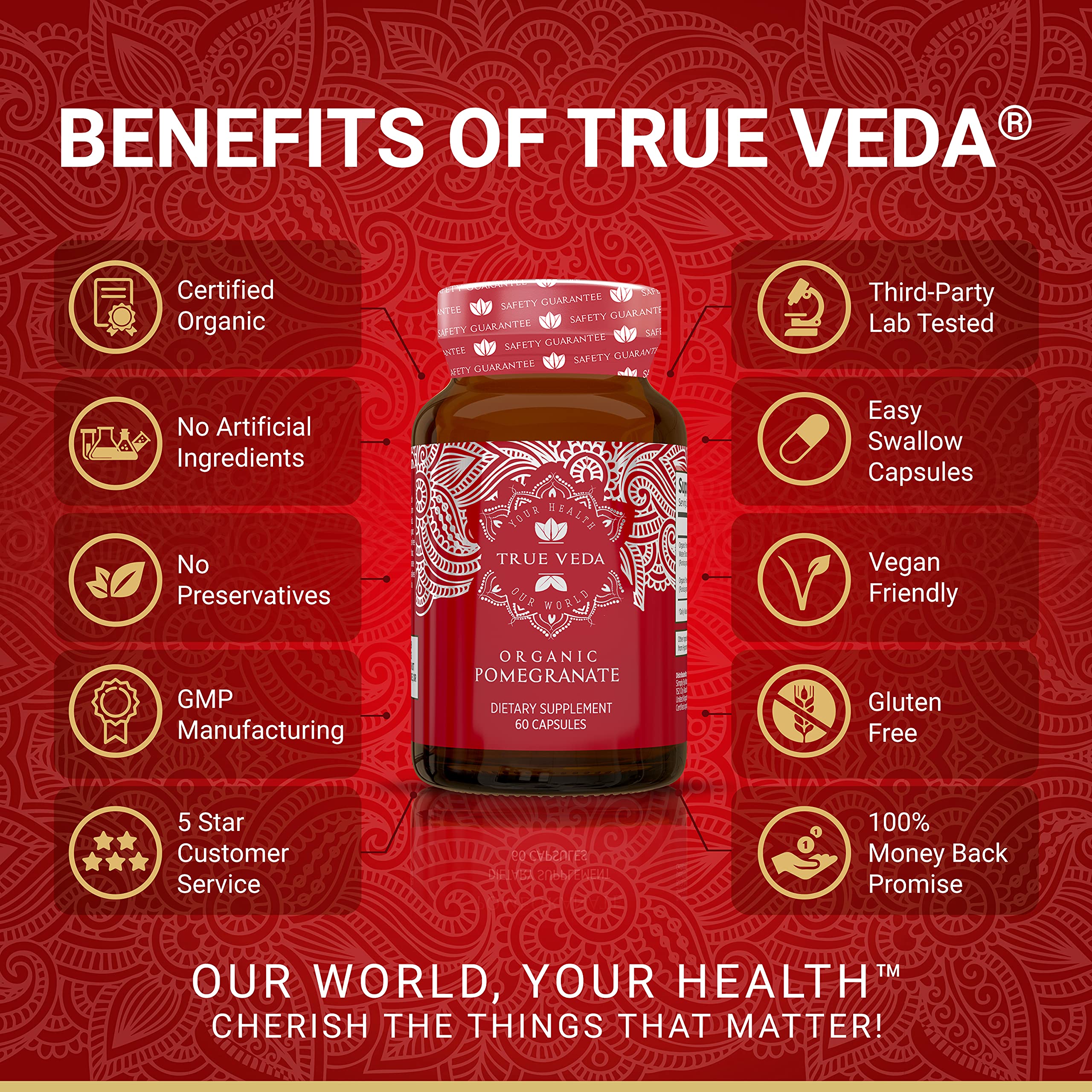 Extracto de granada orgánico True Veda en polvo, fuente de antioxidantes naturales
