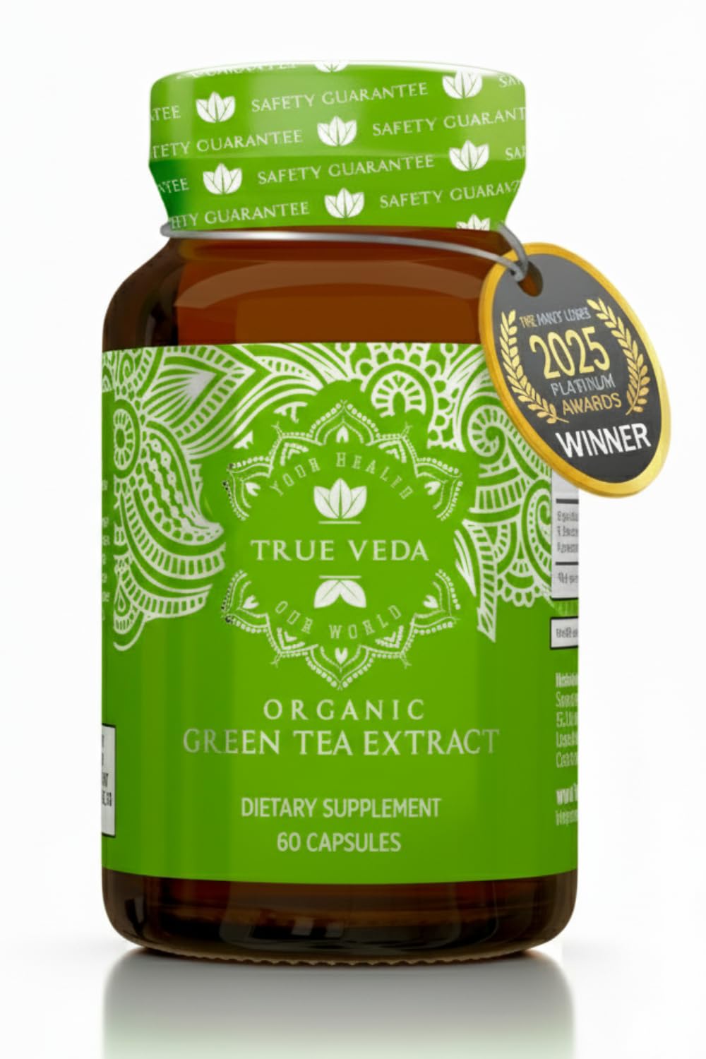 True Veda Green Tea Extract cápsulas en frasco para uso diario