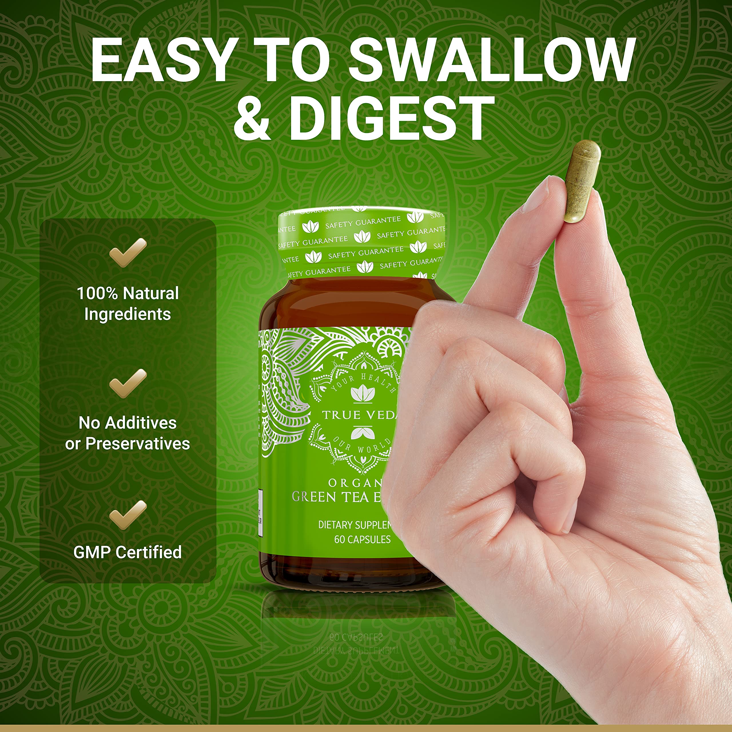 True Veda Green Tea Extract proceso natural con agua y CO2