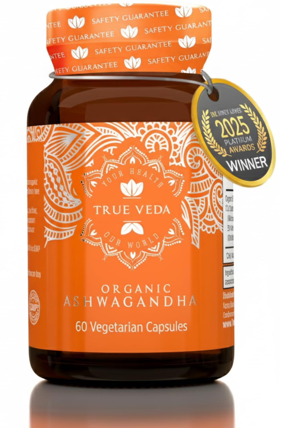 True Veda KSM-66 Ashwagandha, botella con cápsulas para uso diario