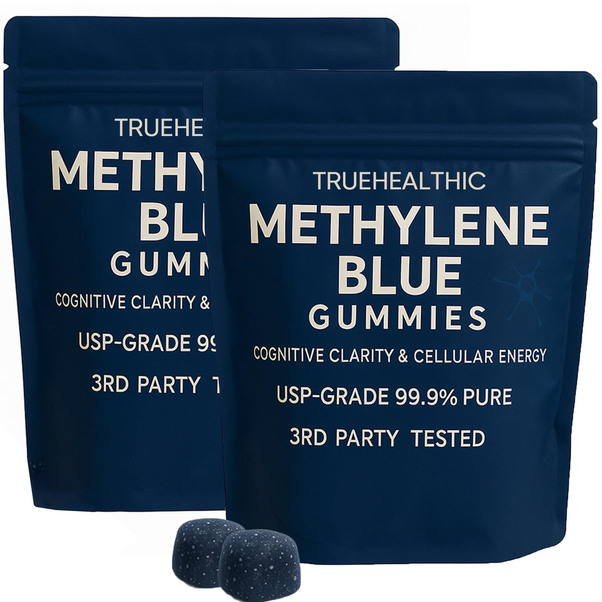 TRUEHEALTHIC gomitas de azul de metileno en botella, formato diario conveniente.