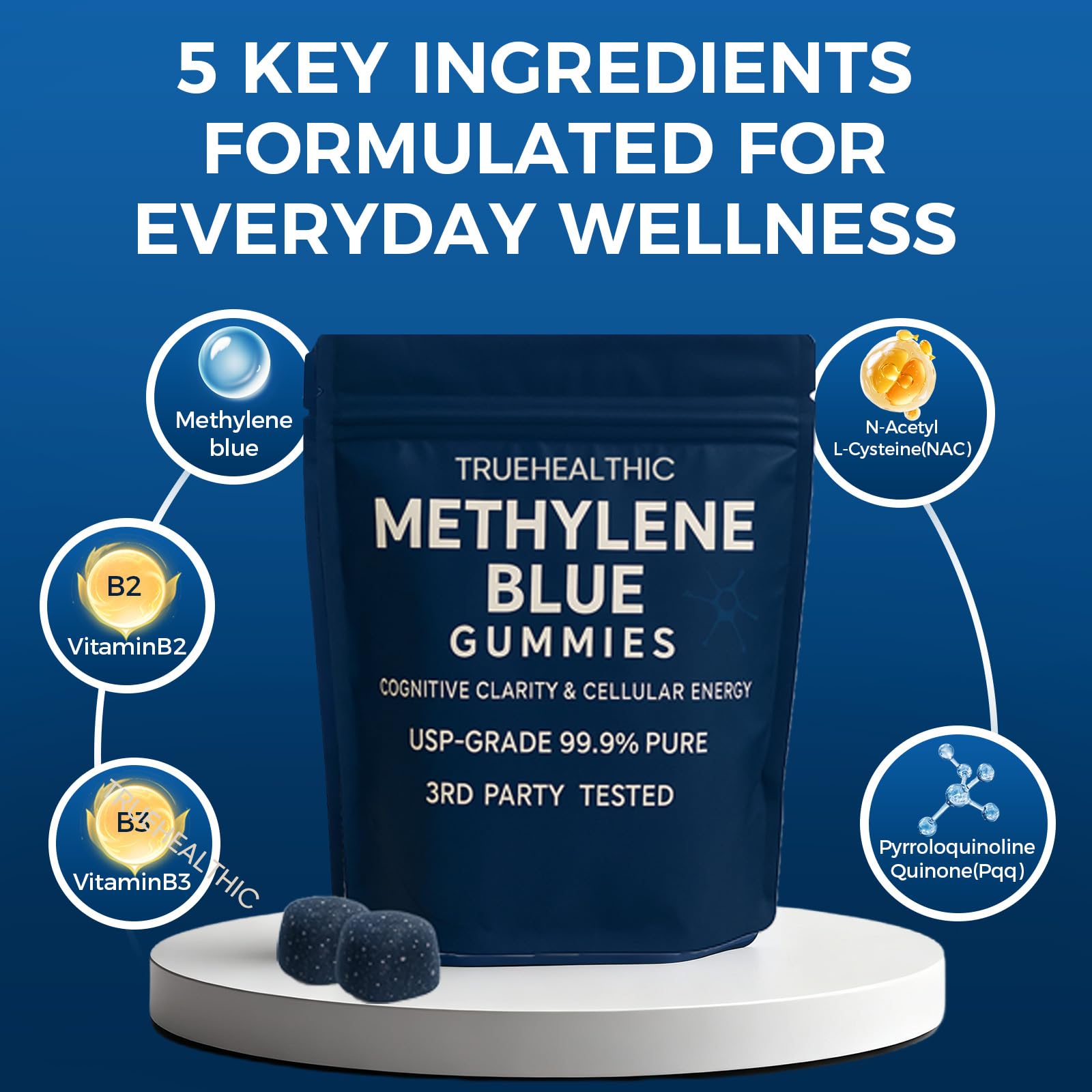 TRUEHEALTHIC gomitas de azul de metileno, textura suave para masticar.