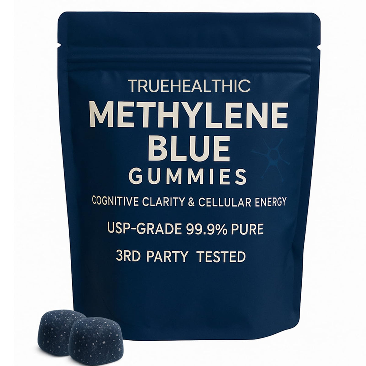 TRUEHEALTHIC gomitas metileno azul 5 mg, formato práctico para uso diario.