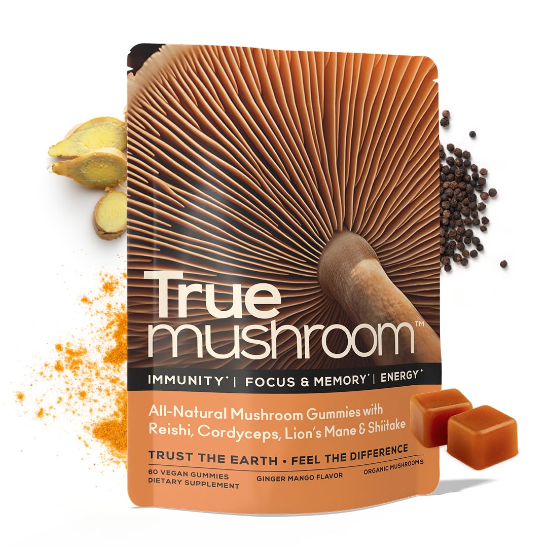 TrueMushroom gomitas inmunidad en botella, dosis diaria conveniente para apoyar defensas