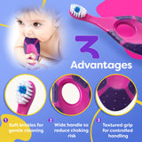 Trueocity set-cepillos-dientes-bebe-mango-ergonomico, mango cómodo para cepillado supervisado.