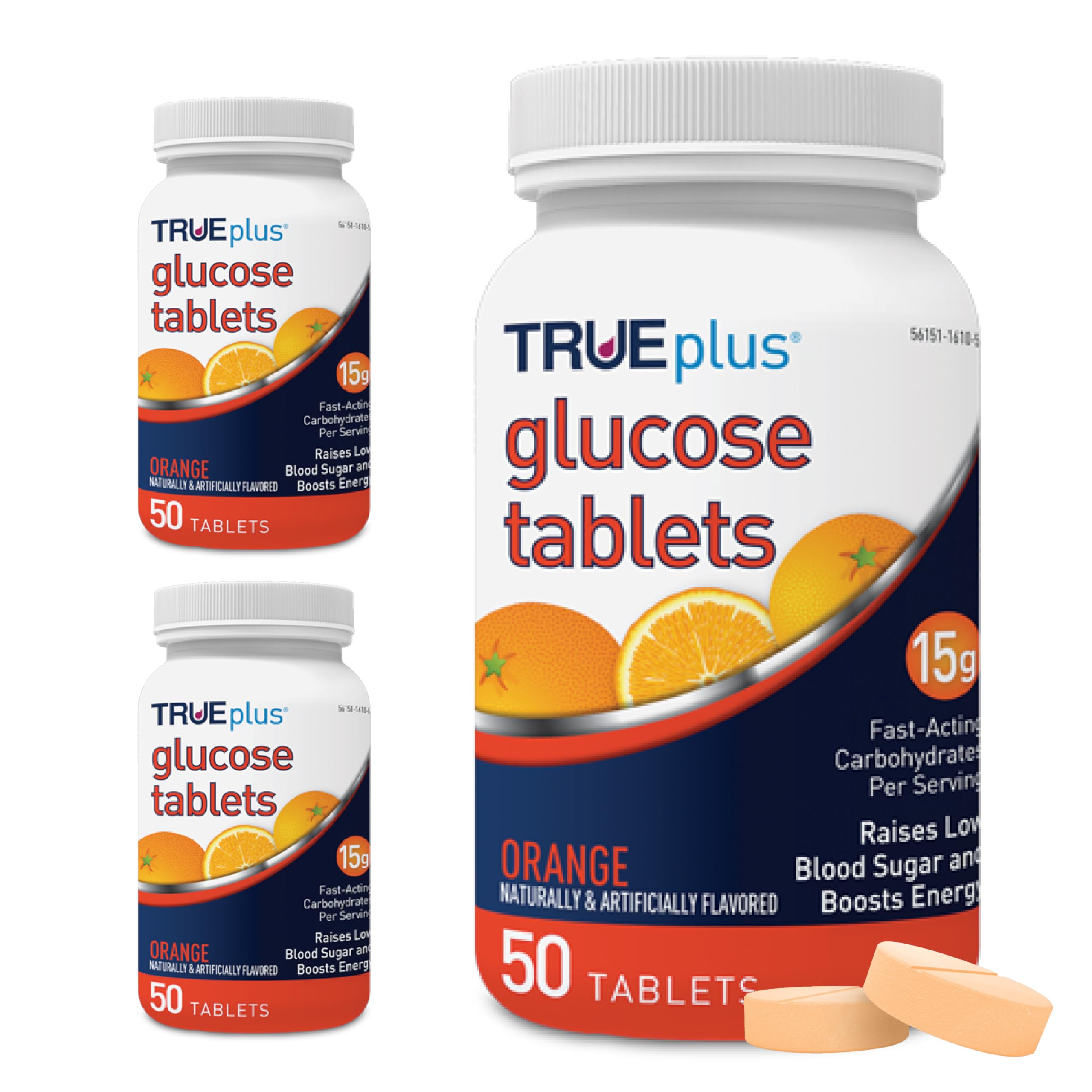 TRUEplus Tabletas de Glucosa sabor naranja en empaque práctico para casa