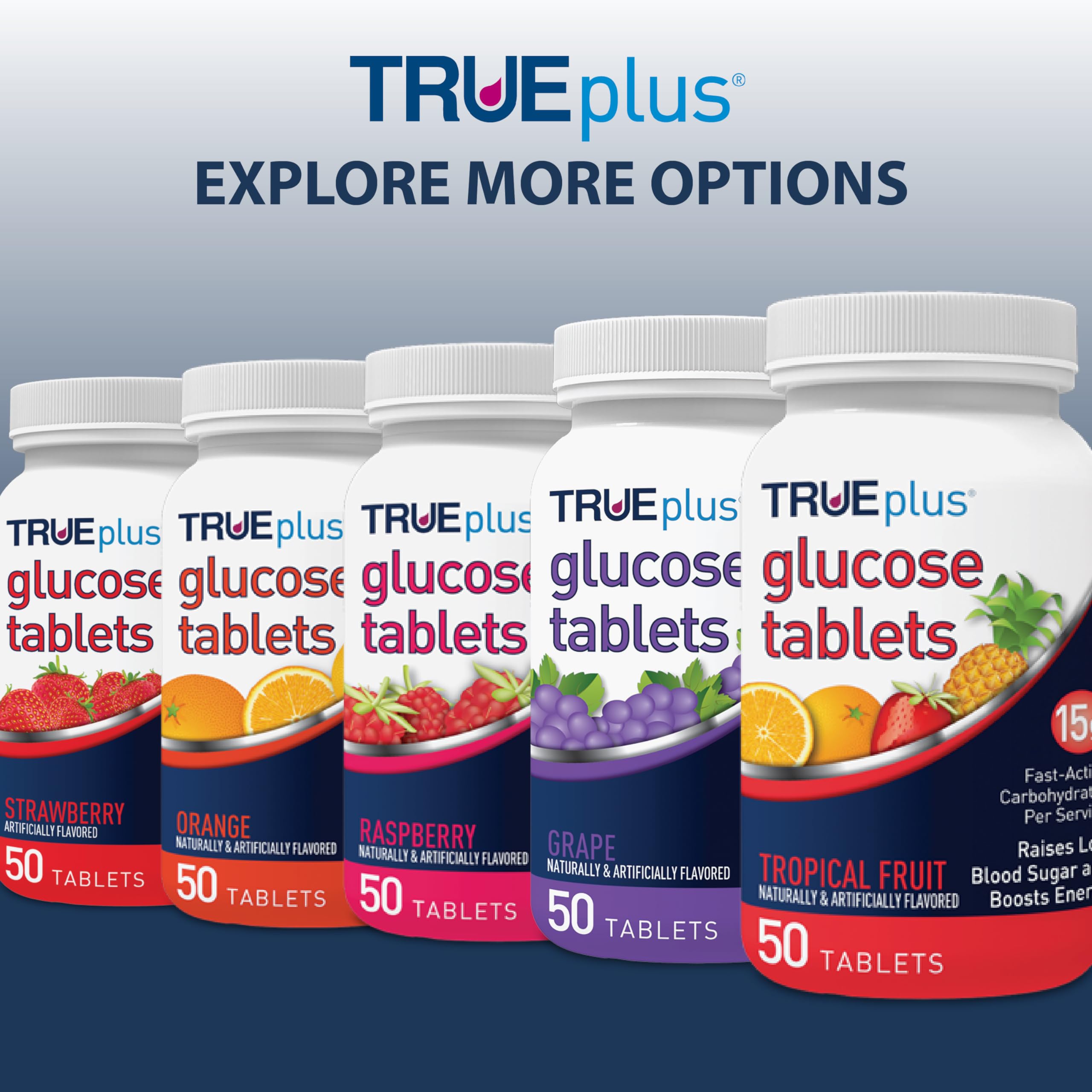 TRUEplus Tabletas de Glucosa sabor naranja para uso en casa y momentos espontáneos