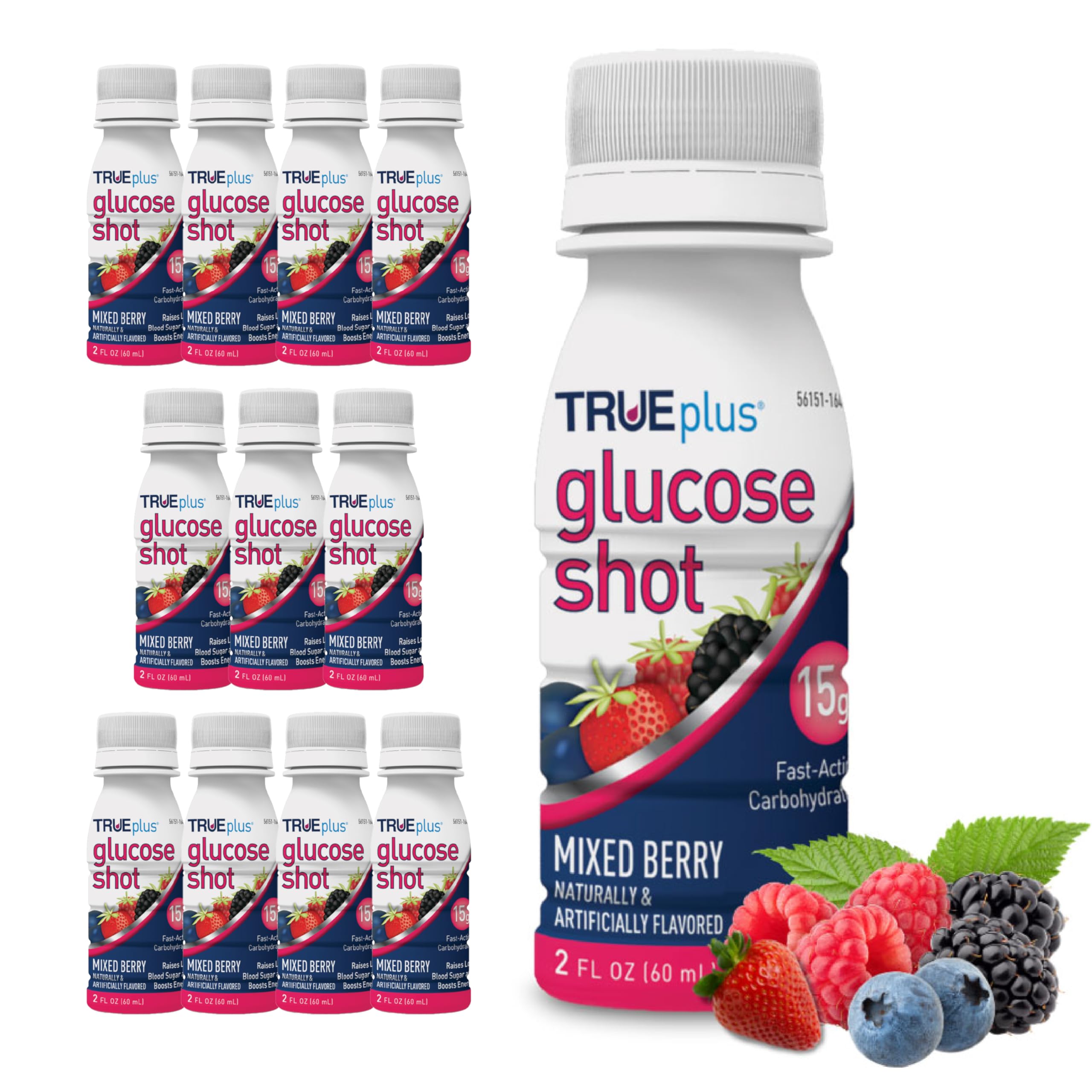 TRUEplus Glucose Shot sabor frutos rojos mezclados, ideal para elevar niveles de azúcar de forma rápida.
