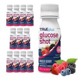 TRUEplus Glucose Shot sabor frutos rojos mezclados, ideal para elevar niveles de azúcar de forma rápida.