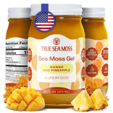 Gel TrueSeaMoss mango-pina, textura suave para bebidas y desayunos.